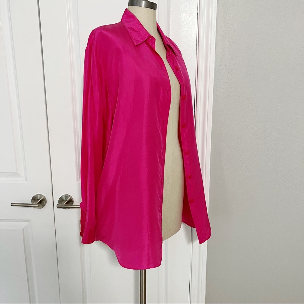 VTG DVF Diane Von Furstenberg button down silk top hot pink